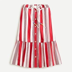 J. Crew Re- Imagined Midi Poplin Drawstring Skirt in Stripe Red White siz medium